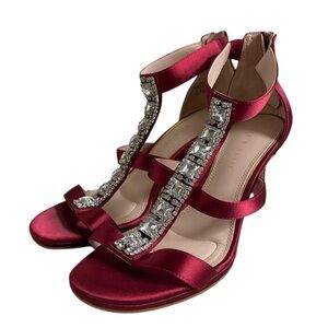 Kelly & Katie Alassa Maroon Burgundy Red Satin Strappy Rhinestone Heels Size 8.5
